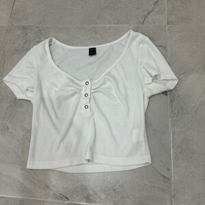 White Ribbed Button-Front Top